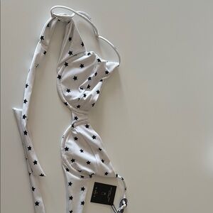 Skatie White and Black Star Bikini Top